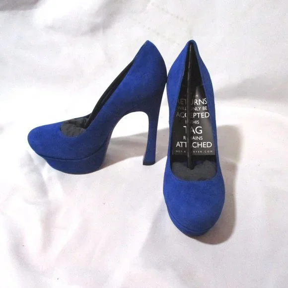 NEW NIB SAINT LAURENT PARIS Stiletto Heel Platform PUMP SHOE 36.5 BLUE - Picture 6 of 9